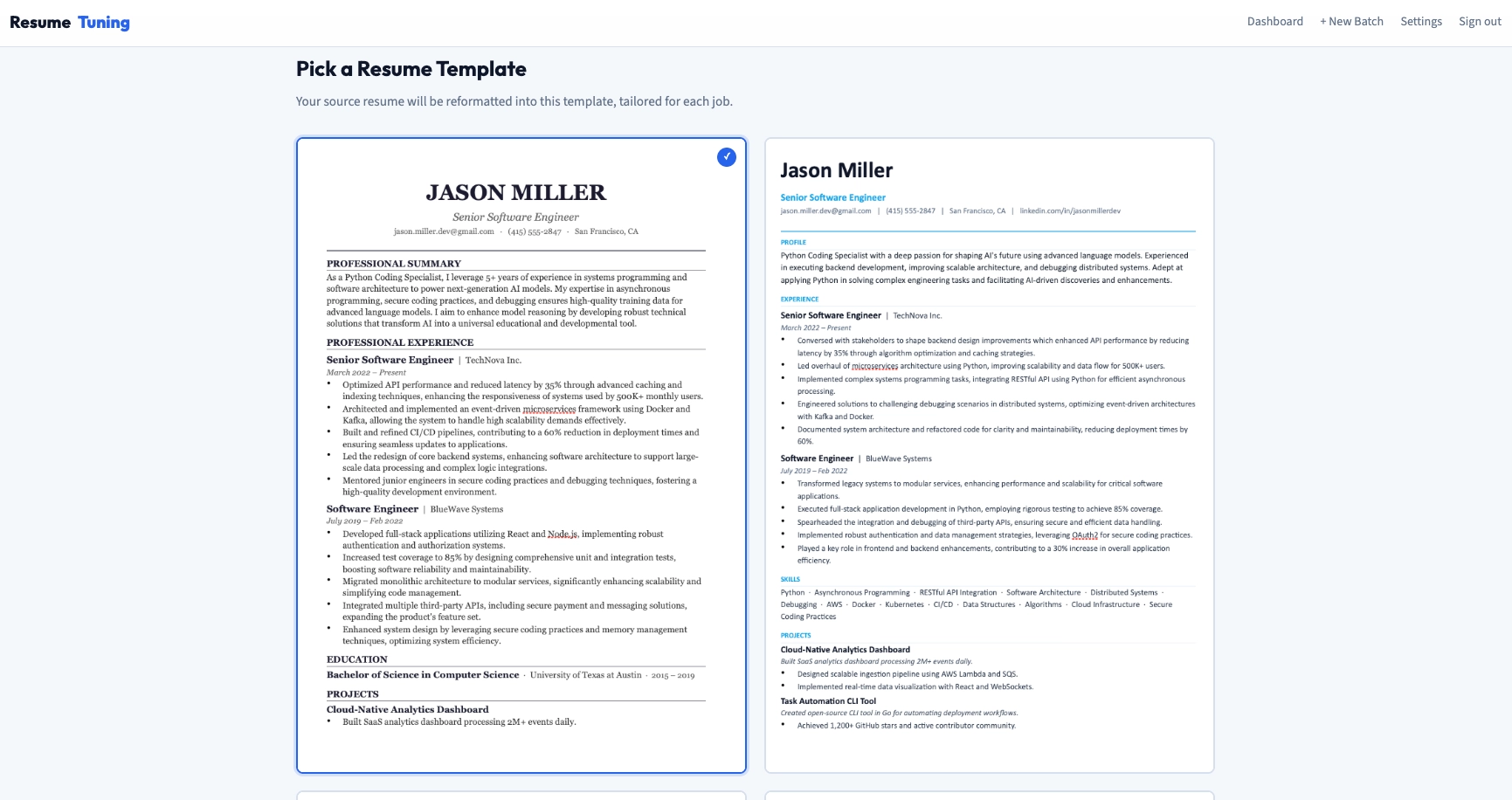 Select a Resume Template